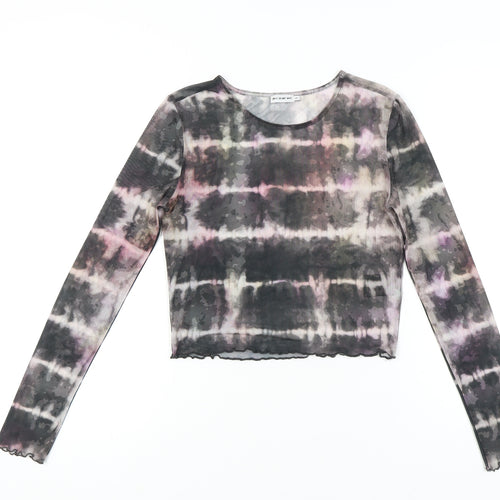 Light Before Dark Womens Multicoloured Tie Dye Mesh Cropped Long Sleeve Top S