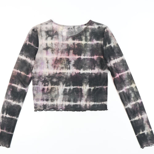 Light Before Dark Womens Multicoloured Tie Dye Mesh Cropped Long Sleeve Top S
