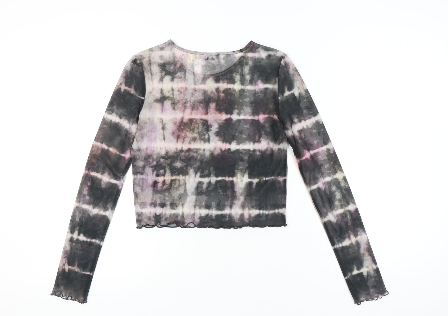 Light Before Dark Womens Multicoloured Tie Dye Mesh Cropped Long Sleeve Top S