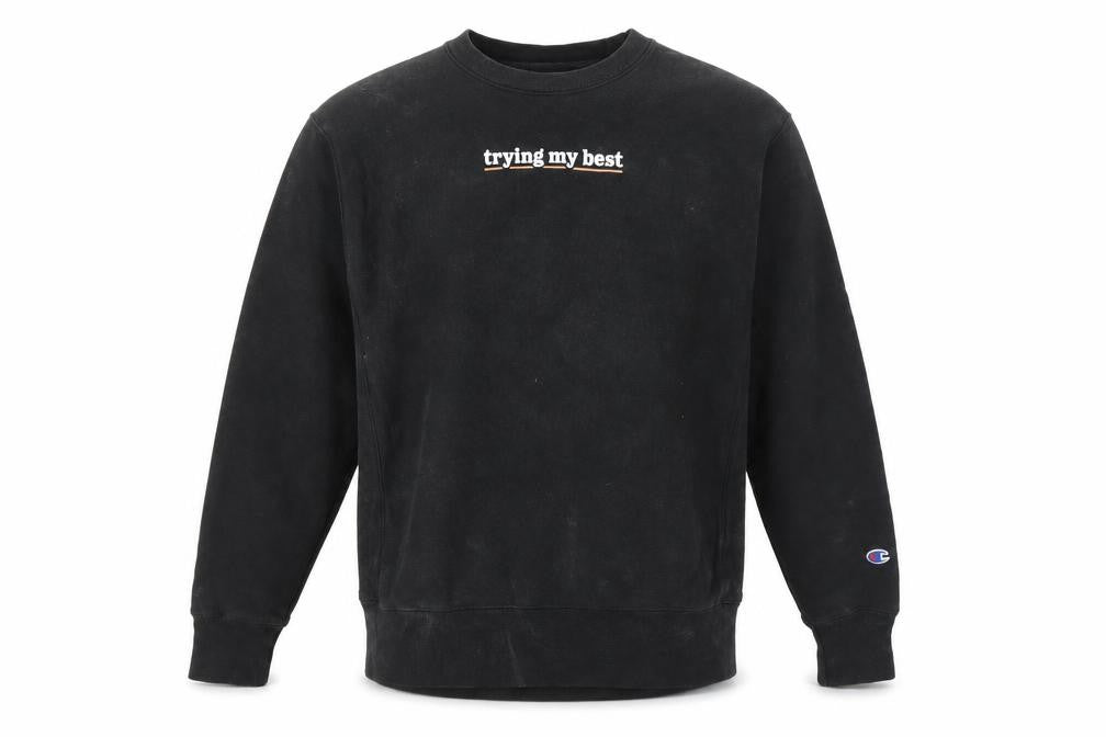 Front view of Champion men’s black large pullover sweatshirt graphic print