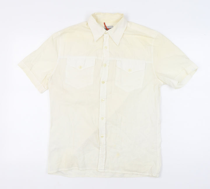 Paul Smith Men's Ivory Short Sleeve Cotton Casual Shirt M