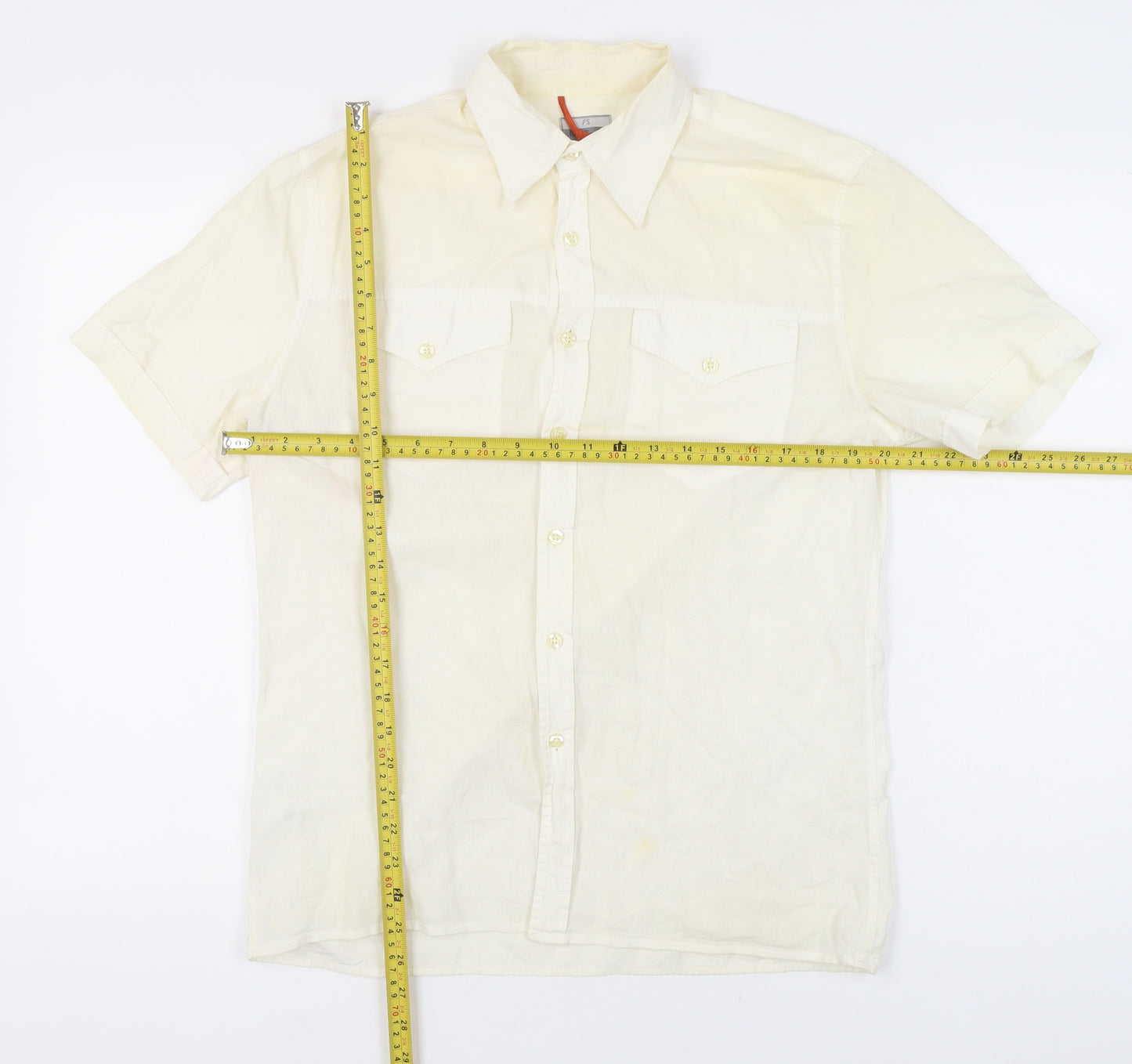 Paul Smith Men's Ivory Short Sleeve Cotton Casual Shirt M