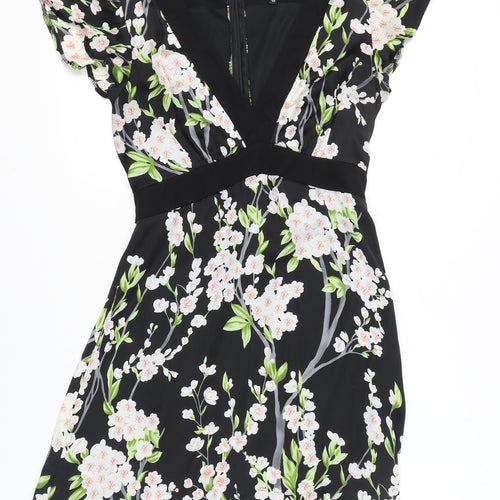 Mela Loves London Women Black Floral A-Line Short Dress Size 12