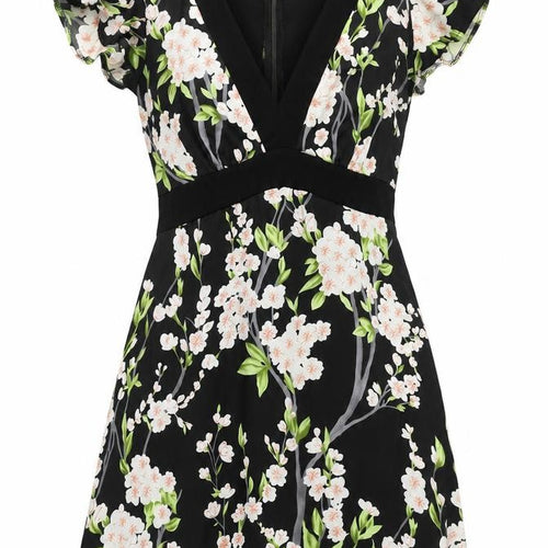 Mela Loves London Women Black Floral A-Line Short Dress Size 12
