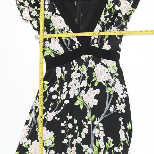 Mela Loves London Women Black Floral A-Line Short Dress Size 12