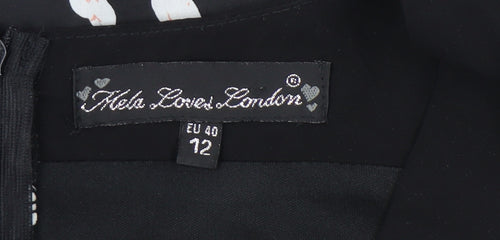 Mela Loves London Women Black Floral A-Line Short Dress Size 12