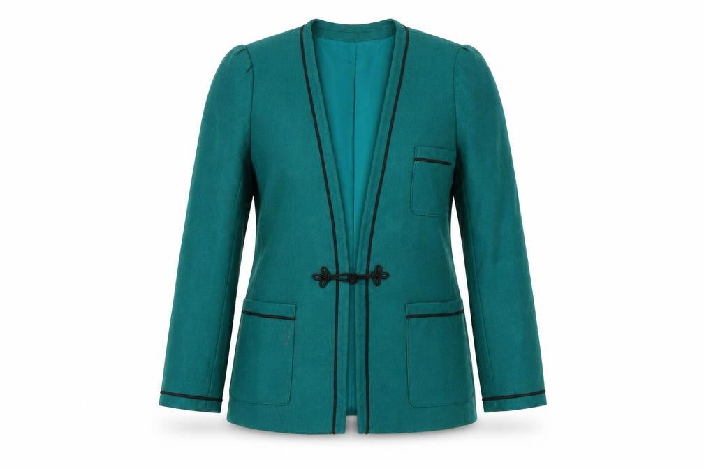 Front view of Windsmoor women’s green wool blend blazer jacket, size UK 10