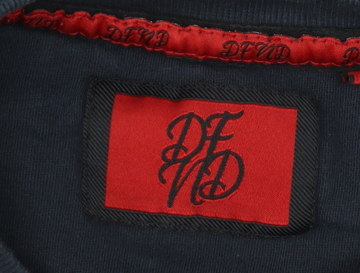 DFND Men's Blue Crew Neck Pullover Sweatshirt Size L Logo Print