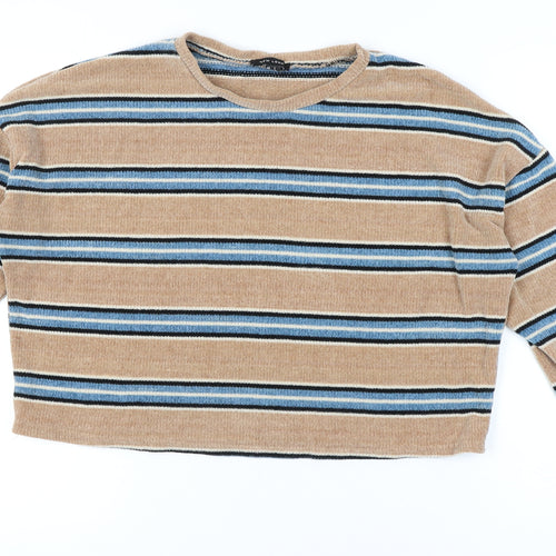 New Look Women’s Beige Blue Striped Pullover Jumper L