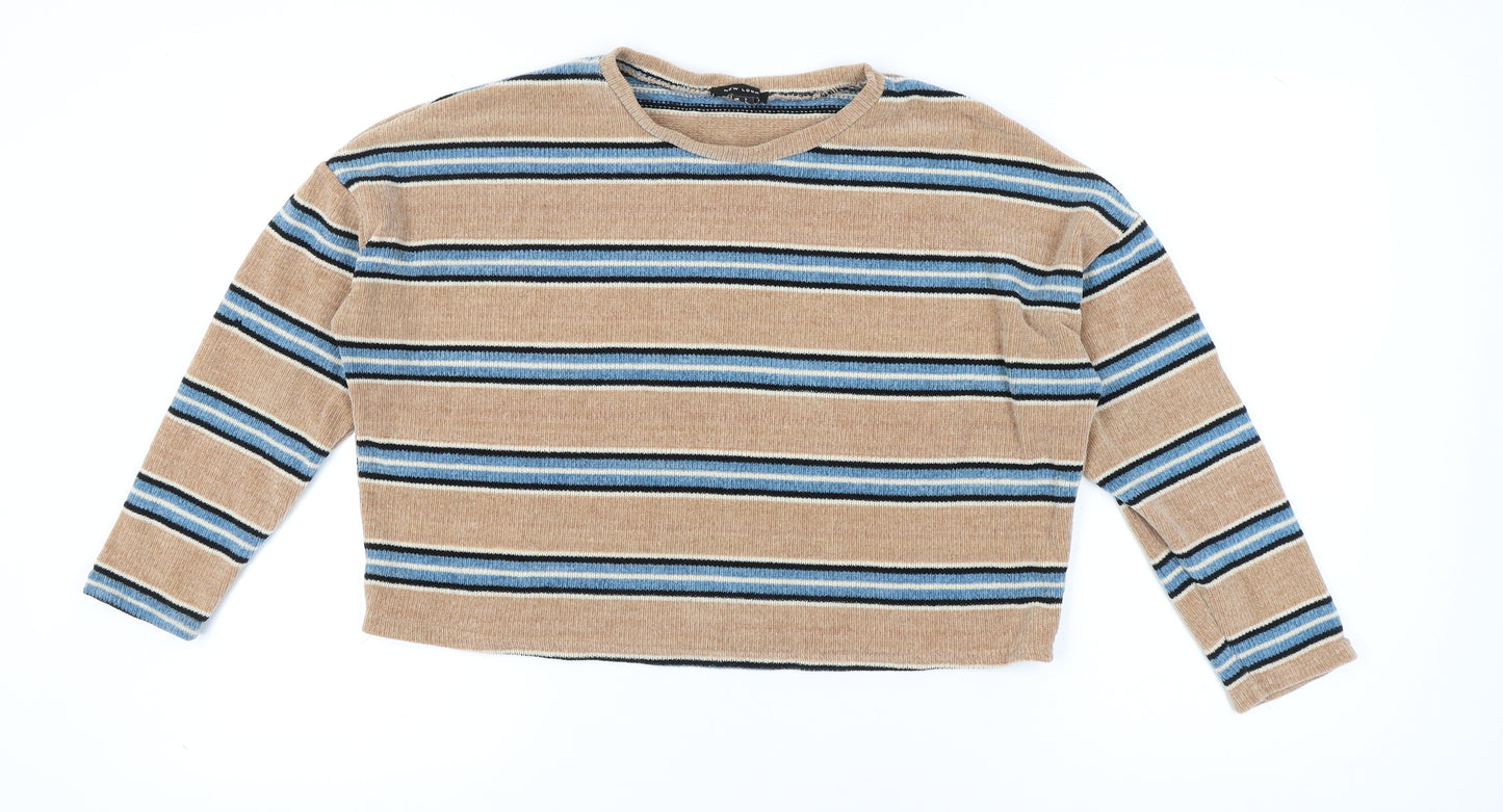 New Look Women’s Beige Blue Striped Pullover Jumper L