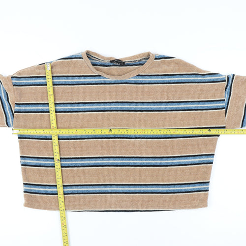 New Look Women’s Beige Blue Striped Pullover Jumper L