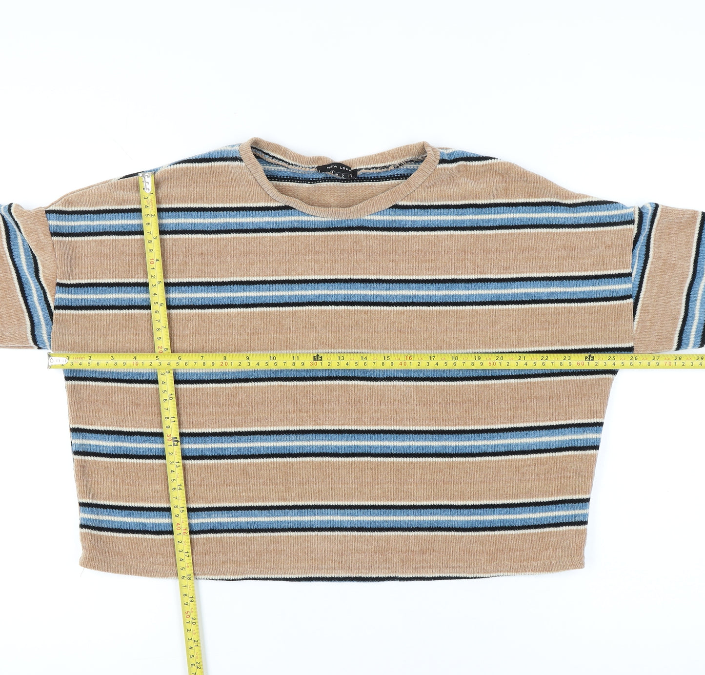 New Look Women’s Beige Blue Striped Pullover Jumper L