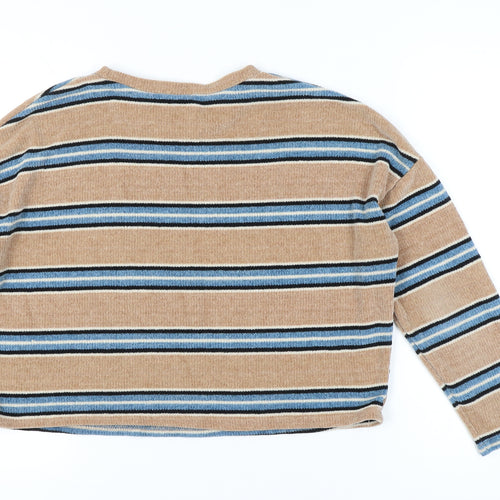 New Look Women’s Beige Blue Striped Pullover Jumper L