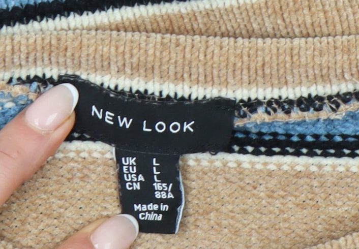 New Look Women’s Beige Blue Striped Pullover Jumper L