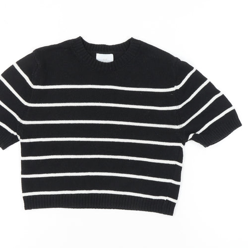 H&M Women’s Black Striped Short Sleeve Pullover Jumper XS
