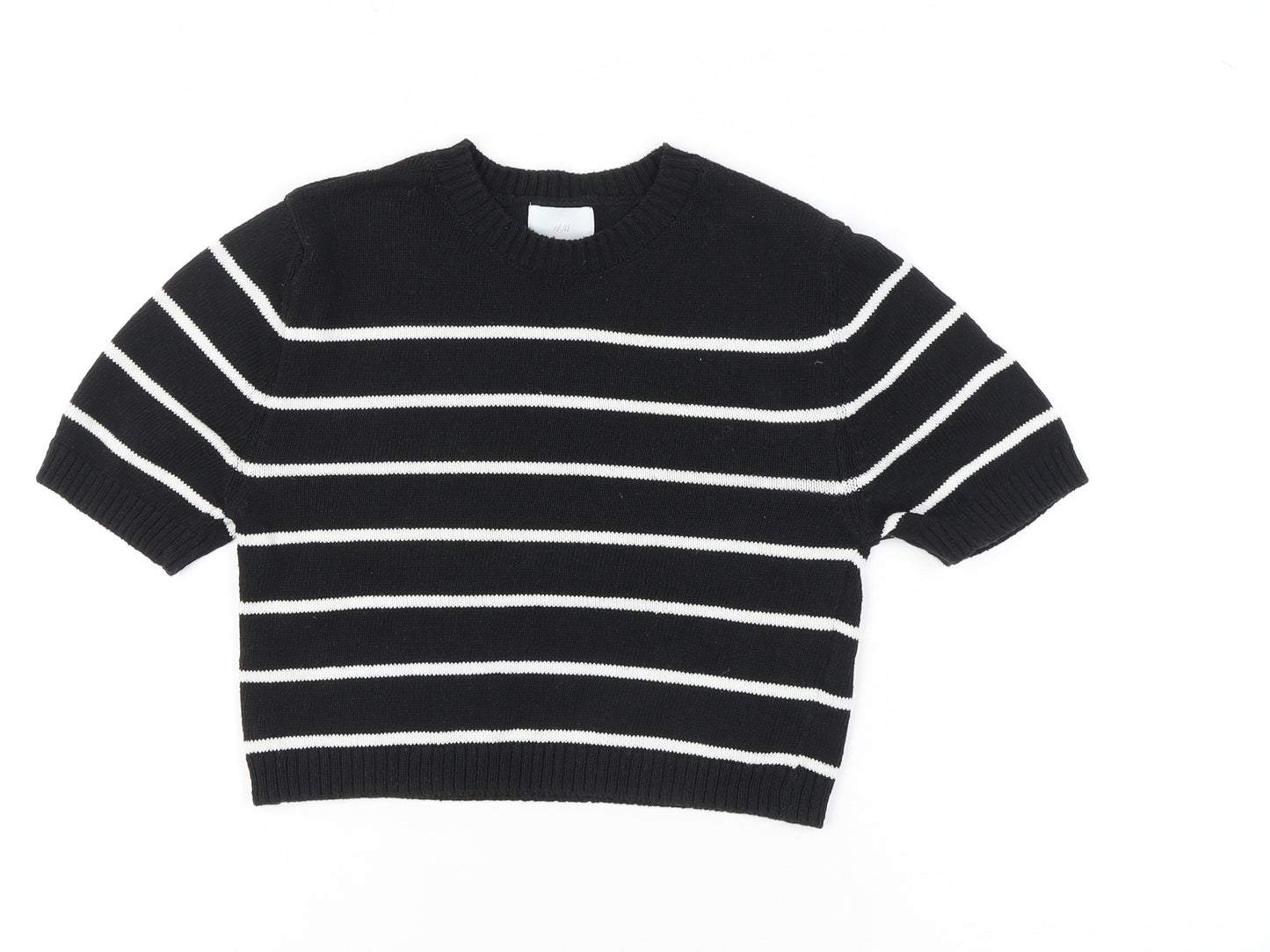 H&M Women’s Black Striped Short Sleeve Pullover Jumper XS