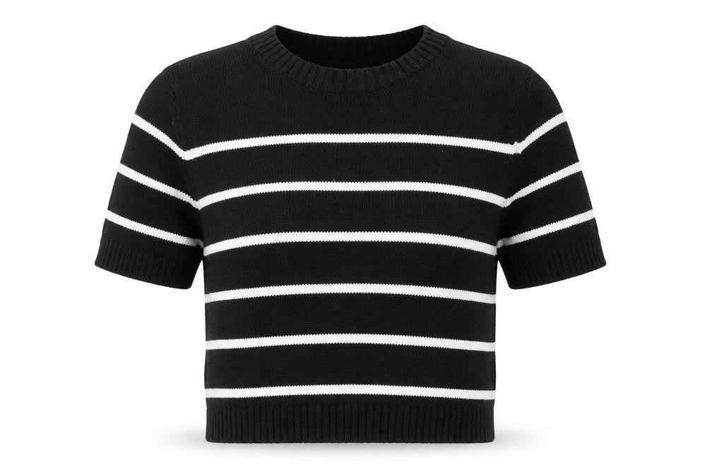 Front view of H&M Women’s Black Striped Short Sleeve jumper XS