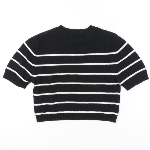 H&M Women’s Black Striped Short Sleeve Pullover Jumper XS