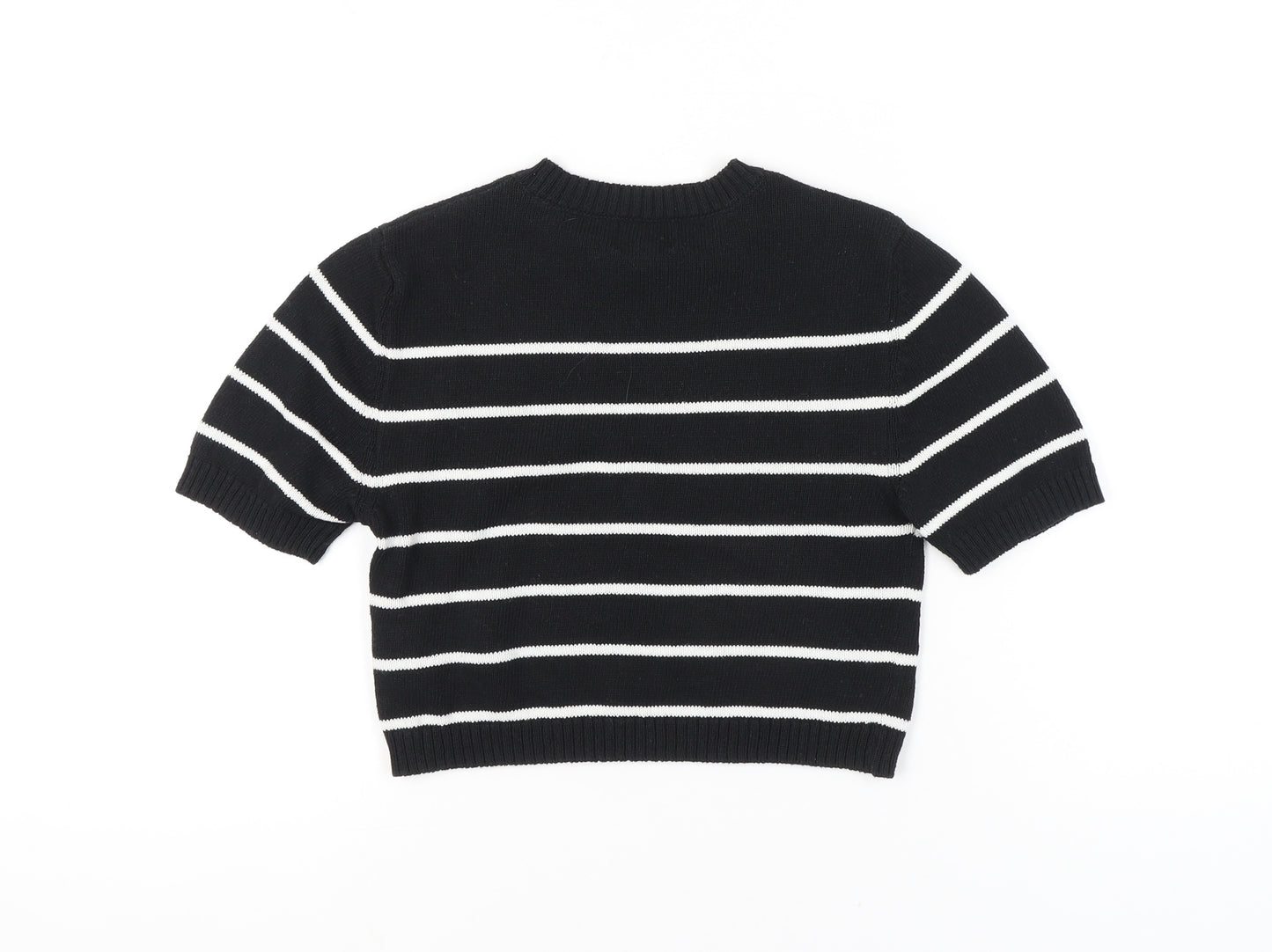 H&M Women’s Black Striped Short Sleeve Pullover Jumper XS