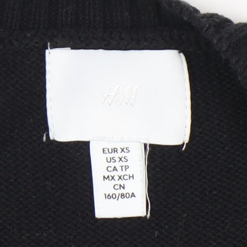 H&M Women’s Black Striped Short Sleeve Pullover Jumper XS