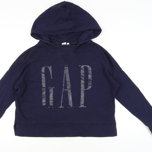 GAP Womens Navy Blue Hoodie Small Pullover Logo Cotton Blend