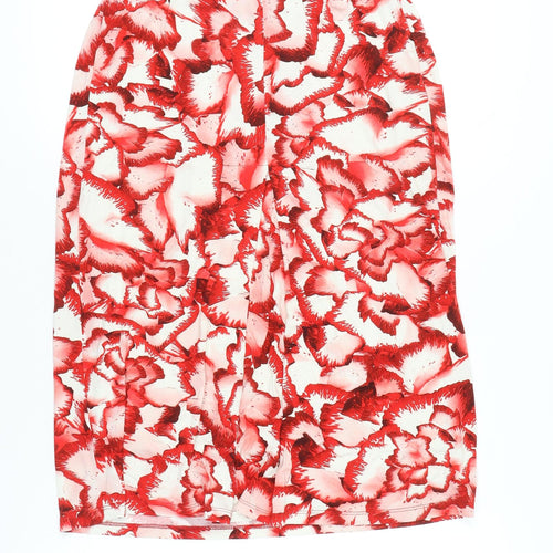 Isabel De Pedro Womens Red Floral Pencil Skirt Size 14 Stretch Knee Length