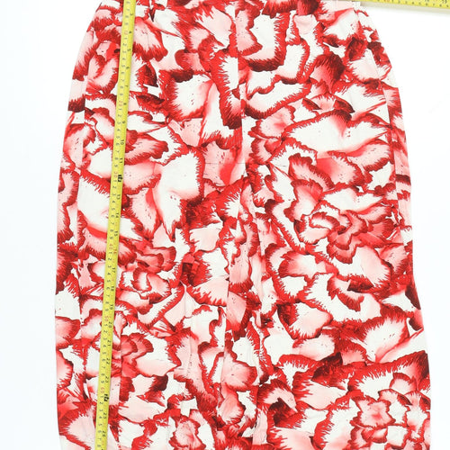 Isabel De Pedro Womens Red Floral Pencil Skirt Size 14 Stretch Knee Length