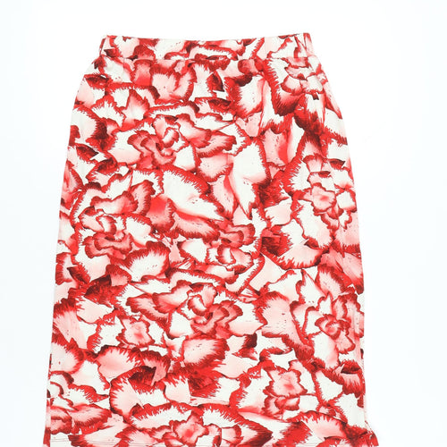Isabel De Pedro Womens Red Floral Pencil Skirt Size 14 Stretch Knee Length