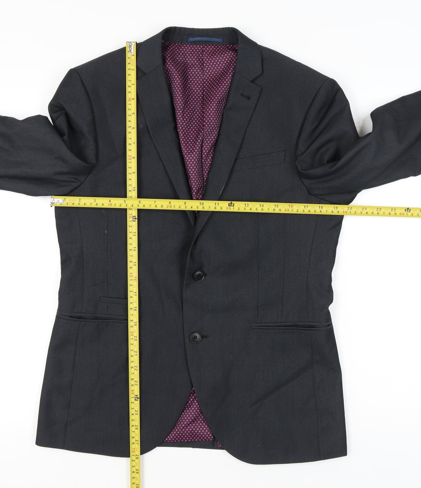 Next Men's Grey Suit Jacket 38S Short Single Breasted Notch Lapel