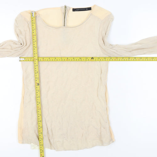 Zara Woman Beige Long Sleeve Blouse Women Size 8 Scoop Neck