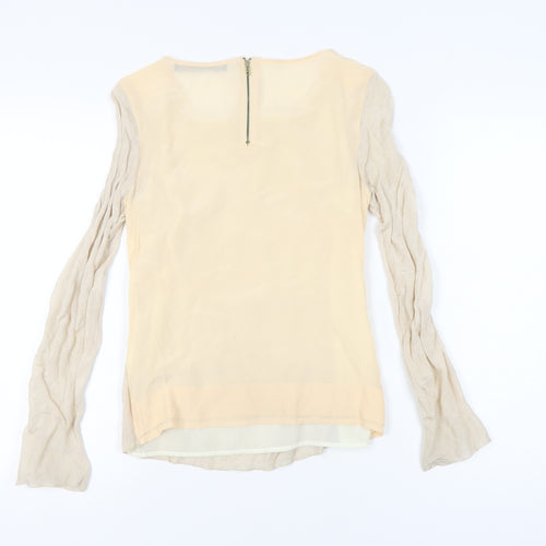 Zara Woman Beige Long Sleeve Blouse Women Size 8 Scoop Neck