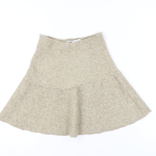 ZARA Women Beige Flared Wool Blend Short Skirt Size 12