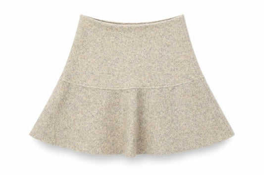 Front view of Zara Women Beige Flared Wool Blend Short Skirt, size 12