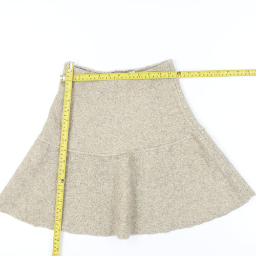 ZARA Women Beige Flared Wool Blend Short Skirt Size 12