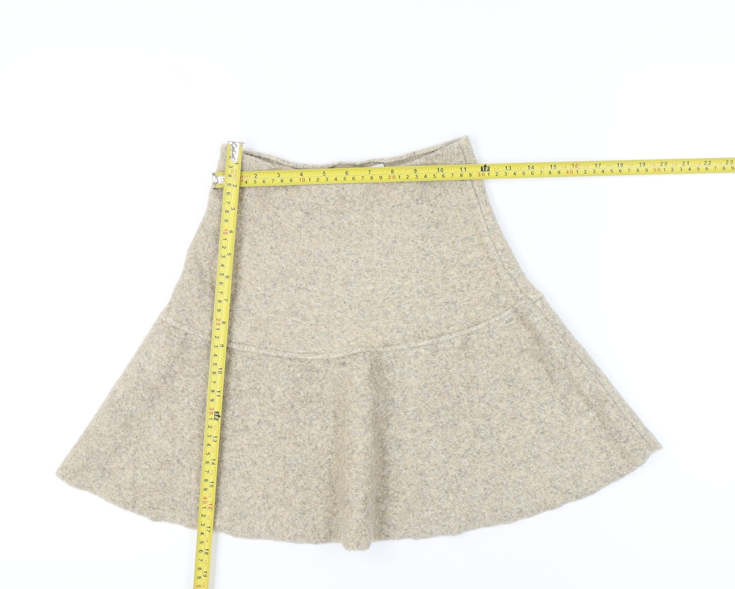 ZARA Women Beige Flared Wool Blend Short Skirt Size 12