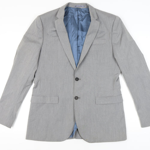 River Island Men’s Grey Suit Jacket Blazer 42L Notch Lapel Formal