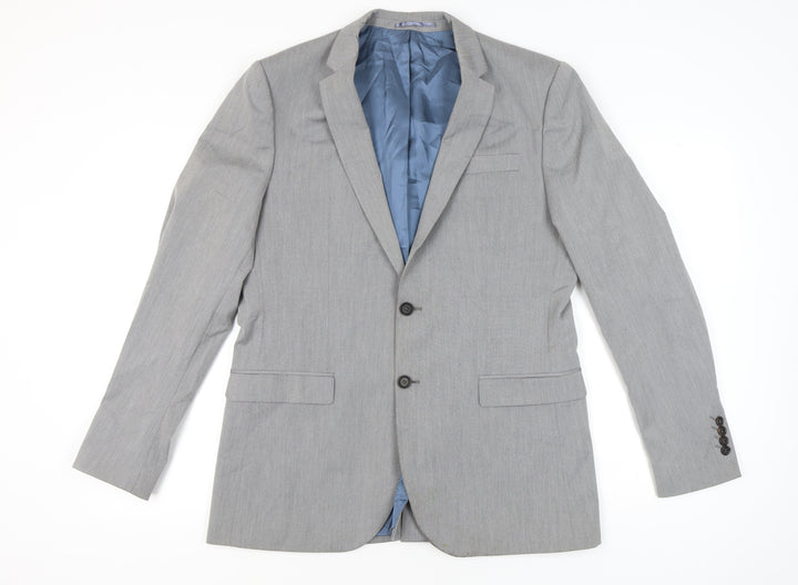 River Island Men’s Grey Suit Jacket Blazer 42L Notch Lapel Formal