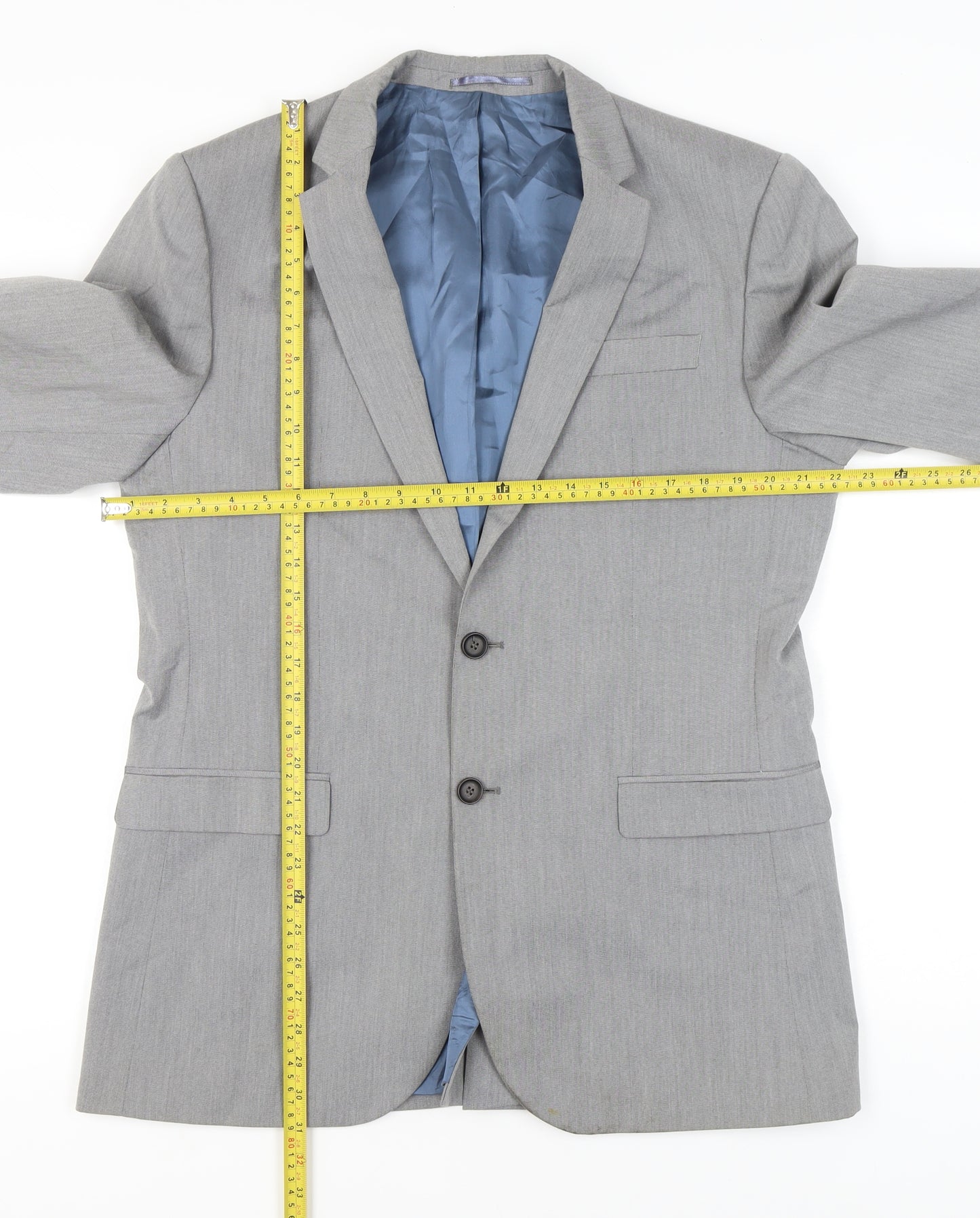 River Island Men’s Grey Suit Jacket Blazer 42L Notch Lapel Formal
