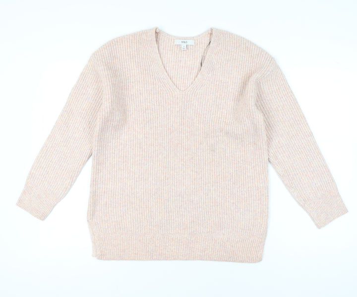 Marks and Spencer Womens Beige Knit V-Neck Pullover Jumper M