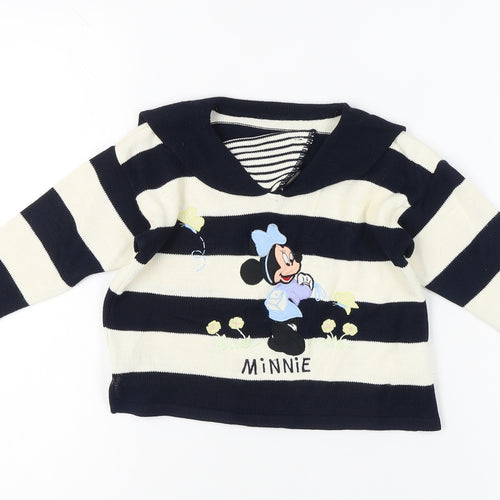 Marks & Spencer Girls Black White Striped Minnie Mouse Pullover Jumper 24M