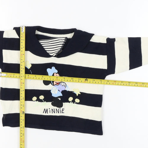 Marks & Spencer Girls Black White Striped Minnie Mouse Pullover Jumper 24M