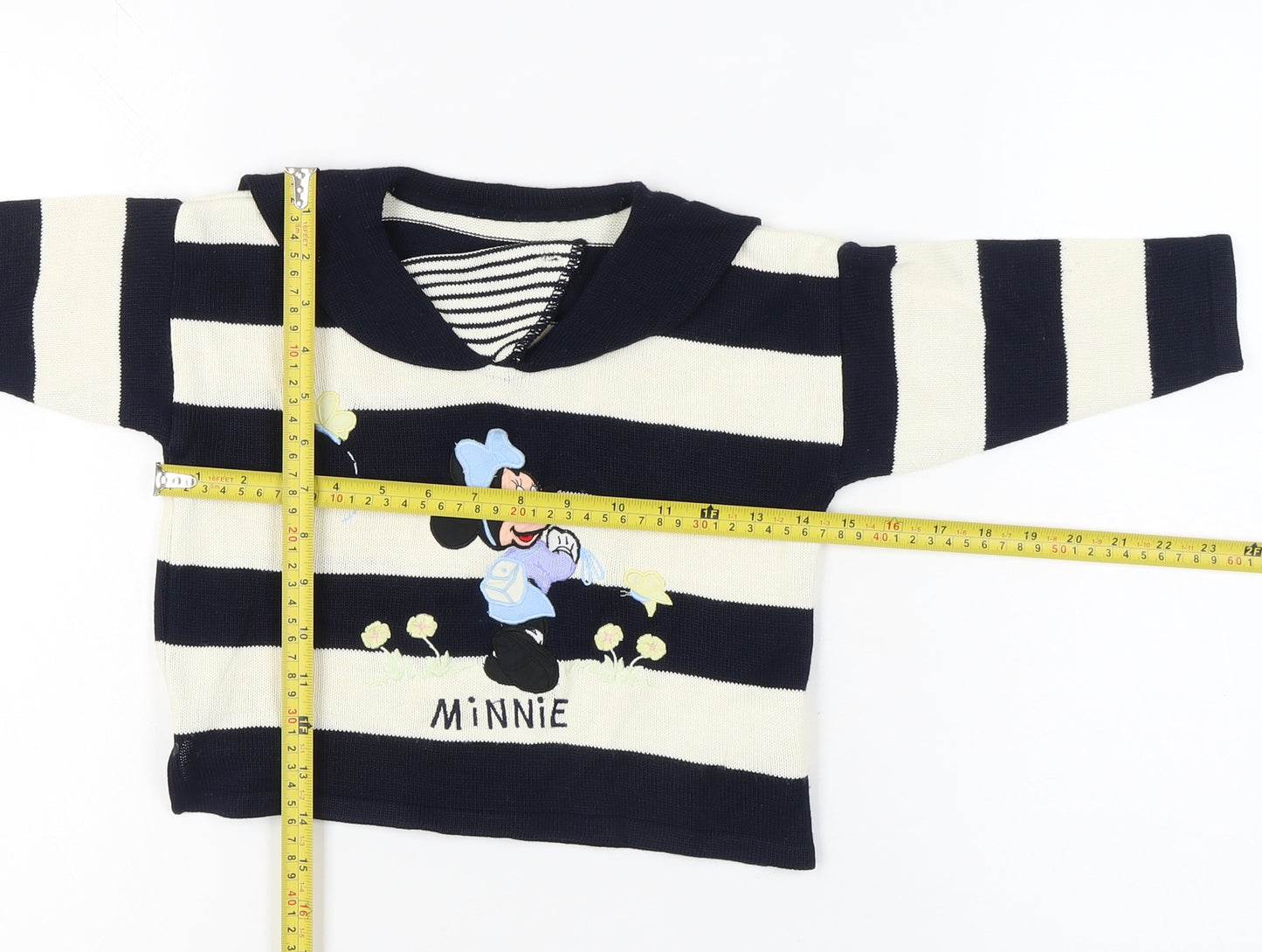 Marks & Spencer Girls Black White Striped Minnie Mouse Pullover Jumper 24M
