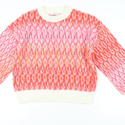 Tu Women’s Pink Orange Knit Jumper Size 14 Crew Neck Pullover