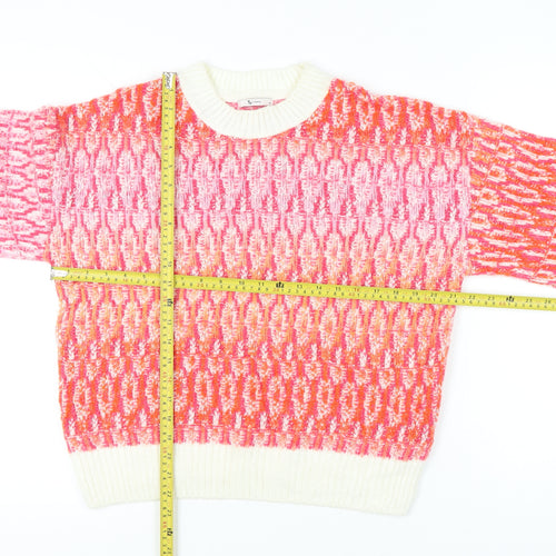 Tu Women’s Pink Orange Knit Jumper Size 14 Crew Neck Pullover