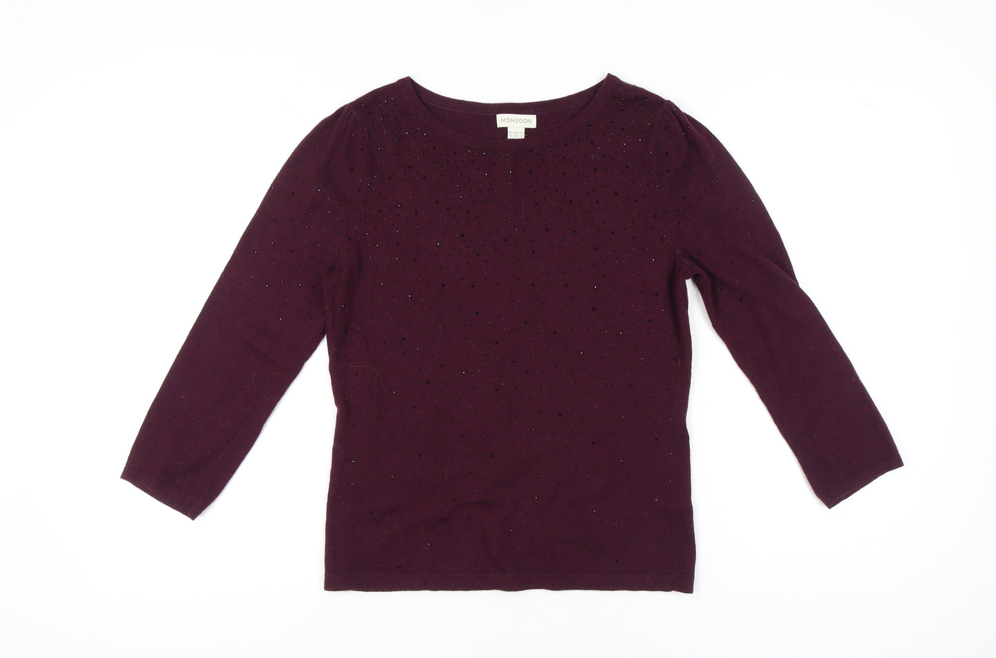Monsoon Womens Purple Beaded Jumper Size 12 Crew Neck Pullover