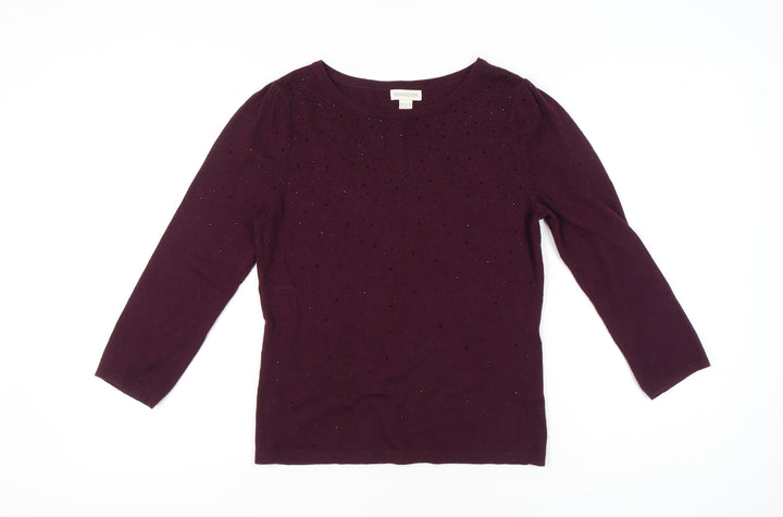 Monsoon Womens Purple Beaded Jumper Size 12 Crew Neck Pullover