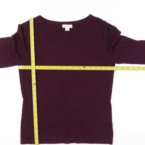 Monsoon Womens Purple Beaded Jumper Size 12 Crew Neck Pullover