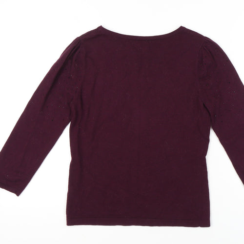 Monsoon Womens Purple Beaded Jumper Size 12 Crew Neck Pullover