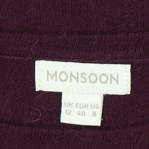 Monsoon Womens Purple Beaded Jumper Size 12 Crew Neck Pullover