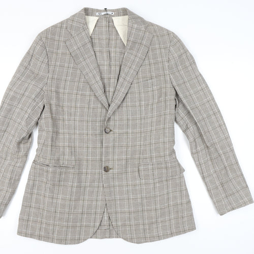 Zara Women Beige Check Linen Blend Blazer Jacket Size 14